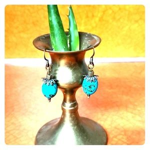 antiqued brass and turquoise colored earrings new